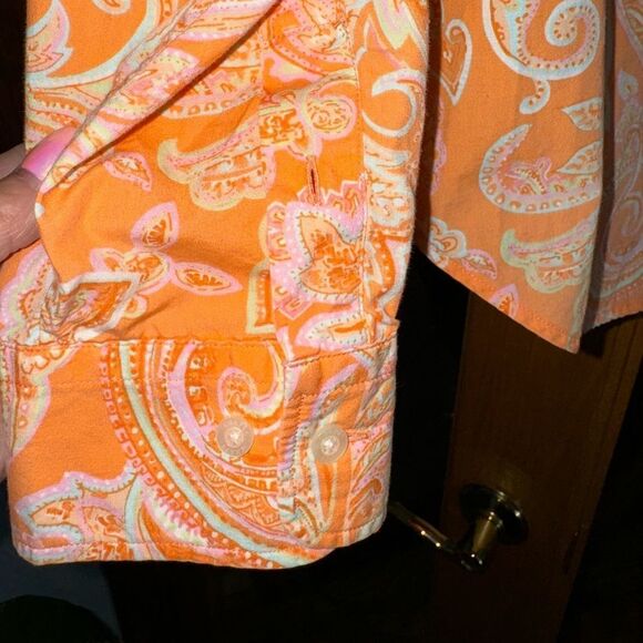 Chaps Women's Shirt Size XL Neon Orange Paisley 100% Cotton Long Sleeve Classic - Picture 4 of 10